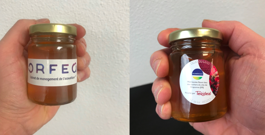 Match entre le miel d'ORFEA et celui de BioMérieux issu des ruchers du site de Craponne...